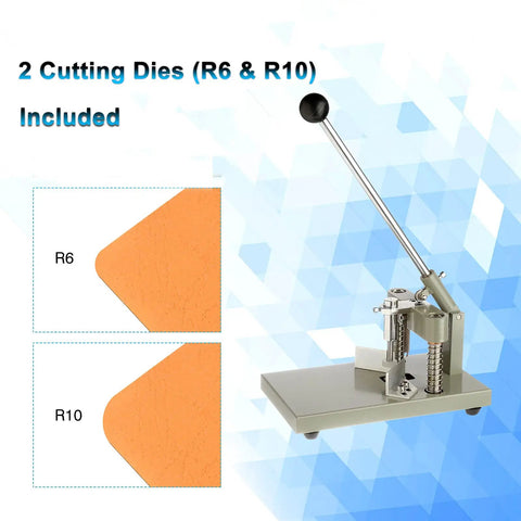 Beefy A3 Corner Cutter Machine With R6 And R10 Fillet Radius showing cutting dies and ergonomic handle.