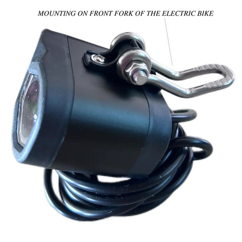 Two In One Front Light And Horn Waterproof 3 Pin Connector Headlight For 36V And 48V Ebikes And E Scooters Bright LED Night Ride Light With Loud 75 To 100 dB Horn For Mountain Biking