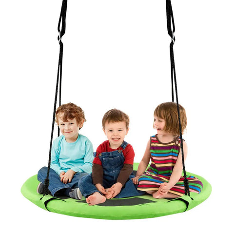 Two In One Kids Detachable Hanging Chair Swing Tent Set For Outdoor And Indoor Play, Kid Friendly Hammock Nest Pod, green saucer seat with three children