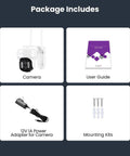 Package contents of 5MP 5X Zoom Auto Track Security Camera With Plug In Power Around The Clock Surveillance DZ5035