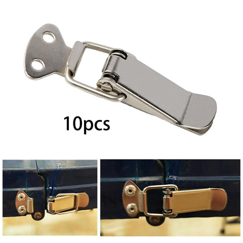 Heavy Duty Toggle Latch Lock With Spring Action For Secure Cabinet Box And Suitcase Closure Rust Resistant Metal Hardware Fitting Fits Furniture - close-up of nickel plated iron latch.