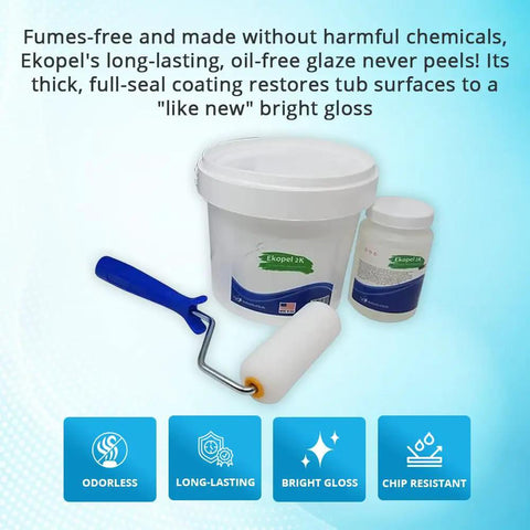 Bathtub Refinishing Kit Pour On Touch Up Coating For Tub And Tile Reglazing Odorless Non Toxic Made In USA with roller