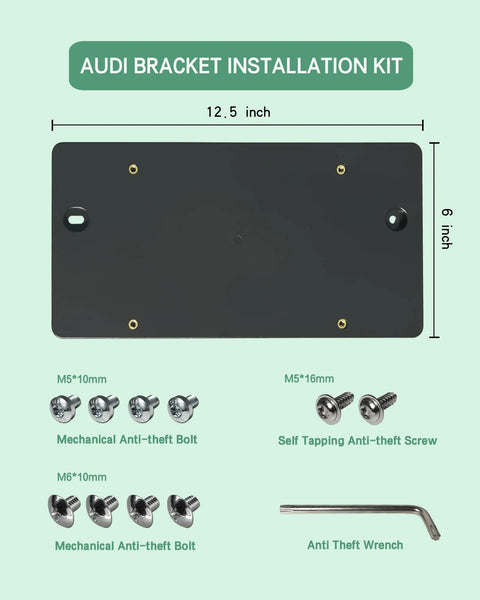 Rear License Plate Holder Bracket for Audi Q5 Q7 A3 A5 A8 Quattro Bumper Mount Kit with installation tools and screws