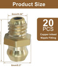 Straight Hydraulic Grease Fitting Assortment Kit With Brass 6mm X 1mm Male Threads Zerk Nipples Nozzles Fittings For Excavators And Heavy Equipment 20 Pcs shown with dimensions