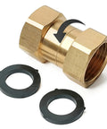 Heavy Duty Brass Garden Hose Female To Female Adapter For Leak Proof Connections, Double Female Three Quarter GHT Connector close-up with seals