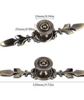 Four Pack Vintage Style Door Knob Back Plates And Cabinet Drawer Pulls For Home Furniture Dressers Closets Wardrobes With Screws Green Bronze Finish Built For Long Lasting Use, front view, 120mm length