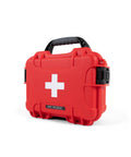 Mini Pro Waterproof First Aid Kit For Car, Home, Boat, Camping And Travel, Rugged Survival Medical Gear, red case on white background.