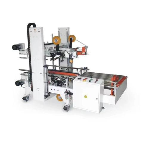 Workhorse High Speed Automatic Case Sealer With Box Sealer Tape Dispenser Heavy Duty Carton Sealing Machine For Warehouse And Shipping Fully Automatic Packaging System Customizable Sealing Solution, white steel conveyor model