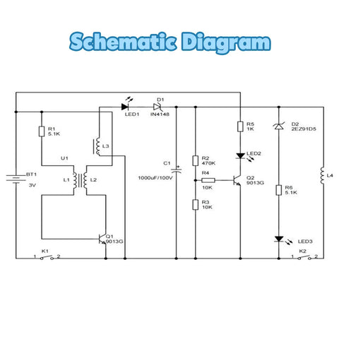 Schematic diagram for Electric Magnetic Transmitter Soldering Practice Kit For STEM Learning, hands-on electronics project.
