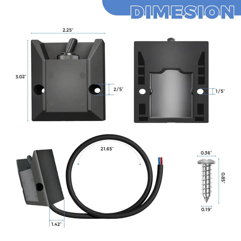 Dimensions of Beefy 12V Heavy Duty Waterproof Toggle Switch With 2 Ft Wiring SPST On Off Latching Rocker 2 Pin 30A Marine RV Automotive