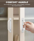 Hand holding adhesive cabinet handle on sliding door, focus keyword: Adhesive Cabinet Handles 5.83 Inch 2 Pack No Drill Installation