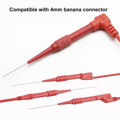 Back Probe Kit With 4mm Banana Sockets And 0.7mm Non-Destructive Wire Piercing Pins For Car Testers Red connectors shown
