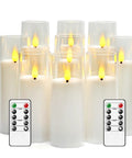 White Flameless Candles With Remote Control And Timer, 9 Piece LED Pillar Candle Set, Battery Operated, Flickering Or Steady Light