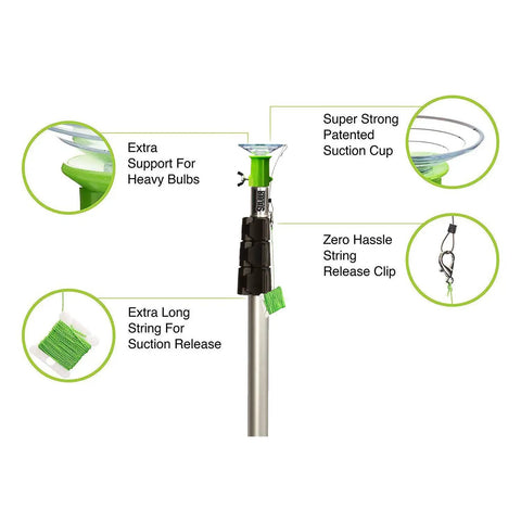 Diagram of Beefy Workhorse Bulb Changer For Heavier LED Bulbs With Extra Sticky Suction Cup And Locking Thumb Screw components.