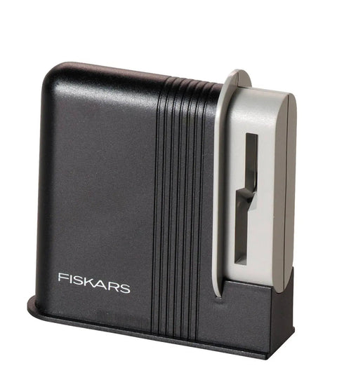 Clip Sharp Scissors Sharpener For All Scissors, quick no fuss sharpening, durable black plastic body, side view.