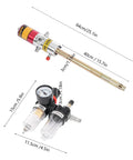 50 To 1 Ratio Air Operated Grease Pump With High Pressure Oil Injector showing dimensions and components with universal gun and oil separator.