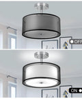 Dope Three Light Industrial Semi Drum Flush Mount Ceiling Light With Dimmable E26 Socket And 15 Inch Double Drum Pendant, on/off view