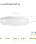 Lit 20 Inch LED Flush Mount Ceiling Light Fixture In Modern White Finish Close To Ceiling Design 42W 3206LM, product specification