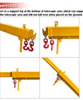 Support leg on Heavy Duty Forklift Jib Boom Crane Attachment With Extendable Telescopic Boom Arm And Adjustable Tilt.