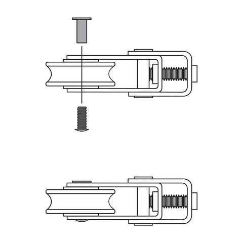 Diagram of Patio Door Roller Replacement Kit 1-1/2 Inch Diameter Two Pack With Steel Ball Bearing Wheels And Complete Install Hardware