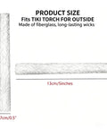 Six Pack 5.1 Inch Fiberglass Wicks For Tiki Torches And Oil Lamps, 5.1 inches long shown with dimensions and material details
