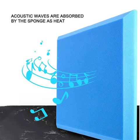 High Density Acoustic Foam Panels 10 Pack Premium Soundproof Wall Tiles With Self Adhesive Backing Flame Retardant Grey Finish side view with sound wave graphics
