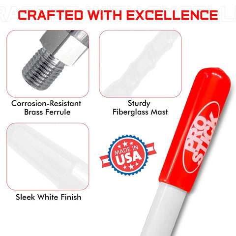 Four Foot Fiberglass CB Radio Antenna with VibraSorb, corrosion-resistant brass ferrule, sturdy mast, white finish, Made in USA