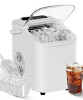 Compact Countertop Ice Maker With Self Cleaning Design And Rapid Cube Batch Output Built Straight For Your Kitchen Or Patio Portable Setup Featuring A Sturdy Carry Handle For Zero Fuss Transport And Ready When You Are Chill Sessions with ice cubes and glass.