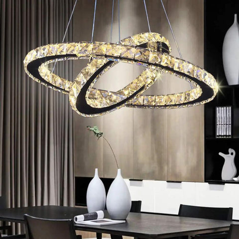 Modern 4-Ring Crystal LED Chandelier With Adjustable Height, K9 Crystal And Stainless Steel, Warm White 2700-3500K