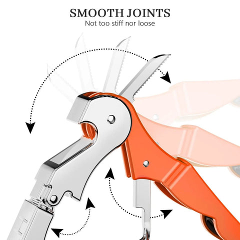 Close-up of Two Pack Waiter Corkscrew Wine Opener Set with smooth joints, orange zinc handle, and stainless steel body