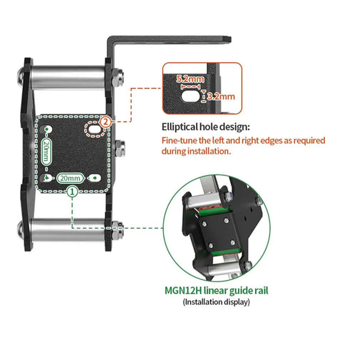 Level Up Your 3D Printer Setup With This Knockout Dual Z Axis Upgrade Kit Featuring Ball Screw Linear Rail Motion System For Rock Solid Stability And Ultra Smooth Extrusion, showing elliptical hole design for alignment.