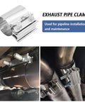 Stainless Steel Lap Joint Band Clamp 2.25 Inch Exhaust Clamp Set used on car exhaust pipes for tight seals and repair.