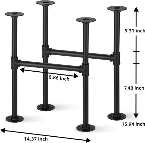 Industrial Pipe Table Legs Black 15.9 Inch 2 Pack Sturdy Heavy Duty Metal Coffee Desk Legs For Bench Or Table Tops In Modern Industrial Style Built To Last And Elevates Your Dining Or Living Space Like A Boss, dimensions shown
