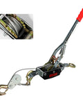 Heavy Duty Come Along Winch 4 Ton 8800 Lbs Tension Dual Gear Ratchet Hand Winch with steel rope and hooks for recovery.