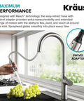 Oletto Tall Modern Pull Down Kitchen Faucet With Single Handle Spot Free Stainless Steel Finish in use over sink
