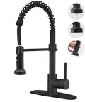 Matte Black Kitchen Faucet With Three Function Sprayer Head, High Arc Spout, 360 Degree Swivel, Single Handle, Brass Construction