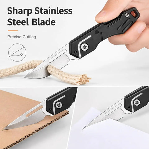 Lil Mini Stainless Steel Pocket Knife With Beer Bottle Opener cutting rope, cardboard, and paper for EDC use