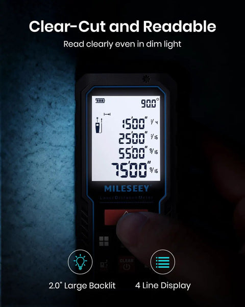 Display of Laser Measurement Tool With 229 Feet Range And Digital Angle Level Handy Laser Tape Measure For Quick Room Sketches