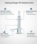 Industrial Grade Stainless Steel Indexing Plunger Pin With Ergonomic L Handle And Spring Loaded Snap Lock, detailed view with specifications.