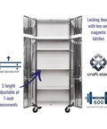 Heavy Duty 12 Piece Steel Garage Cabinet Storage Sets Featuring Lockable Rolling Workbench And Wall Cabinets; adjustable shelves inside cabinet.
