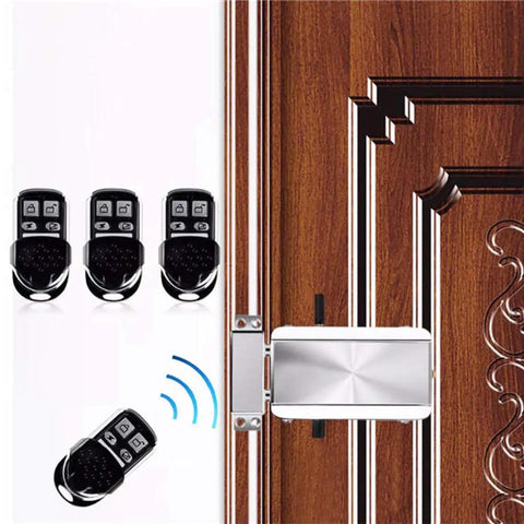 Smart Wireless Door Lock Kit With Keyless Entry And Anti Theft Security High Tech Deadbolt Access System Includes Four Remote Controls For Easy Home Protection
