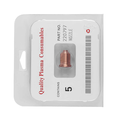 Premium 5 Pack 85A Plasma Cutter Nozzle Tips Heavy Duty Copper Torch Consumables For Fast Precision Cutting Works With 220797 Specs in packaging
