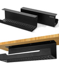 Under Desk Cable Management Tray 2 Pack 17 Inch Cord Organizer No Drill Alloy Steel Heavy Duty Desk Wire Tray on wooden desk