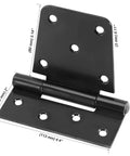 Heavy Duty Wrought Iron Door And Gate Hinges close-up, black rustproof barn hinge with dimensions labeled, ideal for wood fences.