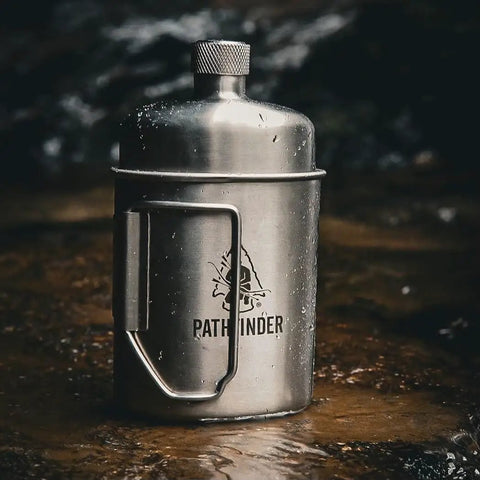 Stainless Steel Nesting Cup And M34 Scout Canteen Set For Camping And Hiking, wet stainless steel canteen outdoors