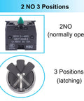 Close-up of Two Pack 22mm Rotary Selector Switch Maintained Latching 3 Position 2NO 440V 10A for electronics projects model HB2.
