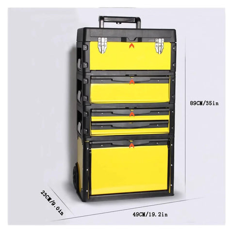 Four Layer Rolling Toolbox Organizer With Detachable Toolbox Multi Level Workstation Pull Handle Yellow Built Tough