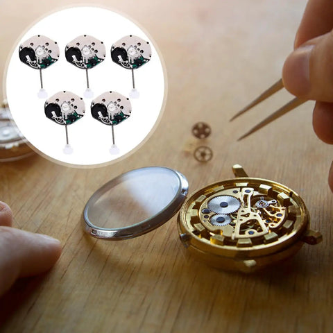 Five Pack Quartz Watch Movements Replacement 0.71 Inch Diameter DIY Wristwatch Repair Timepiece Parts Kit with open watch case