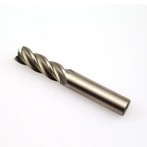 End mill cutter, HSS, 4-flute square-nose, straight shank, close-up view