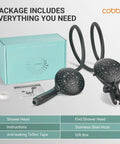 2-In-1 Shower Head Combo With Water Saving 1.8 GPM Rainfall And Handheld Spray shown with box and accessories